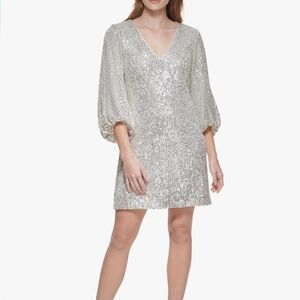 Eliza J Formal Silver Sequin Float Dress